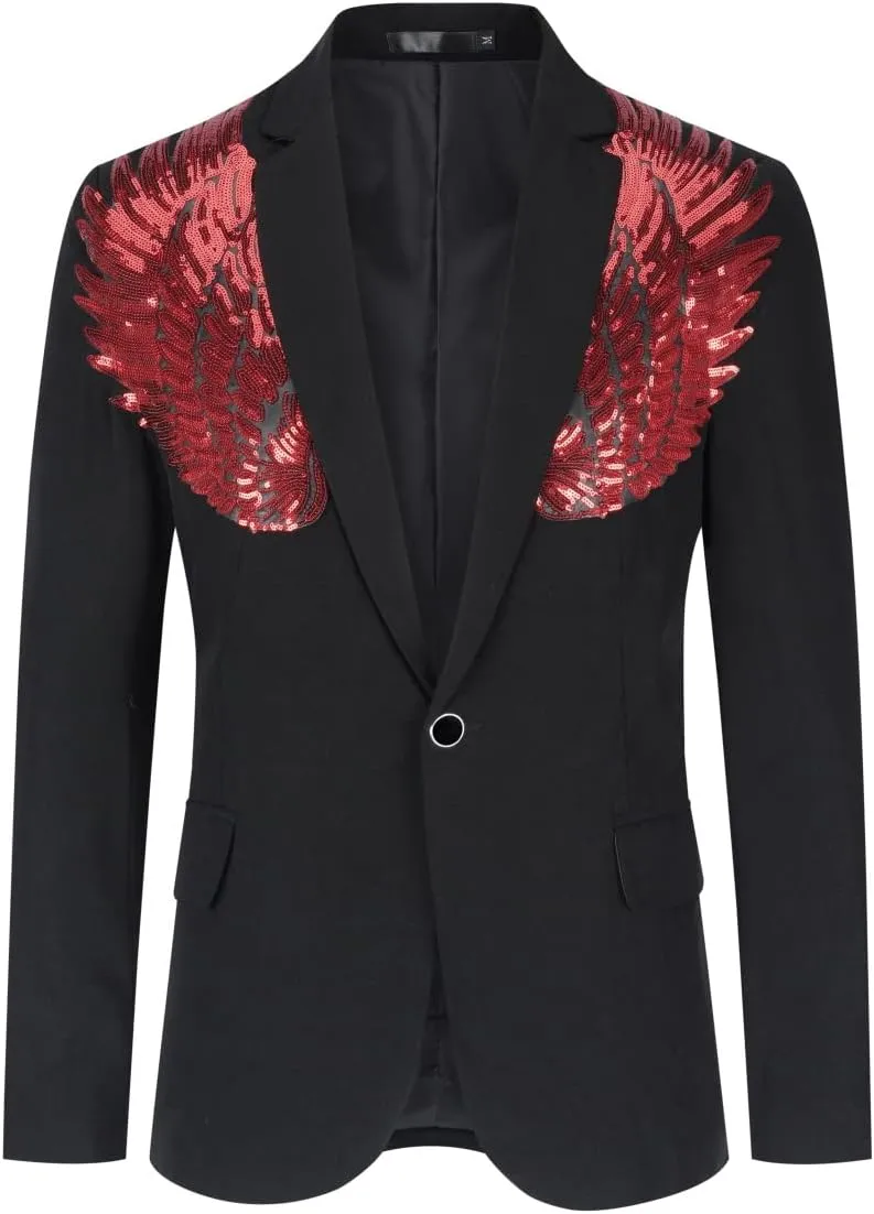 Cloudstyle Men's Wedding Sequin Wing Stage Clothes Premium Suit Jacket Blazer Coat