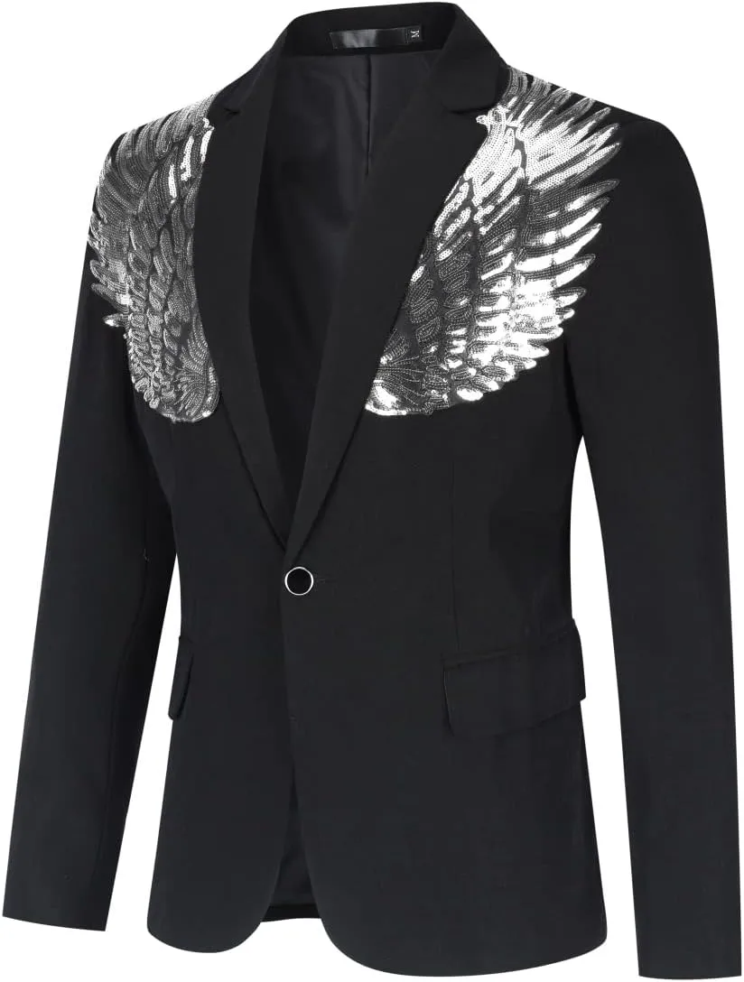 Cloudstyle Men's Wedding Sequin Wing Stage Clothes Premium Suit Jacket Blazer Coat