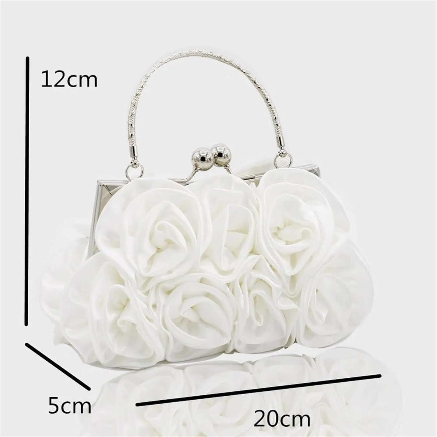 Clutch Purses for Women Satin Rose Evening Handbag for Women Designer Clutch Bag for Weddings and Special Occasions(White)