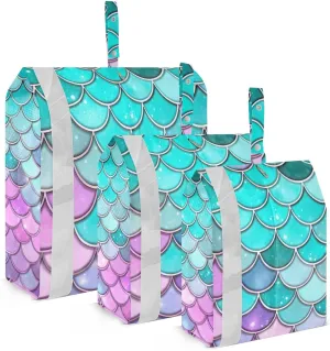 Colorful Mermaids Scales Packing Cubes for Suitcases 3 Set Compression Expandable Luggage Packing Organizers for Carry on Suitcase Travel Essentials Luggage Organizer Bags Set