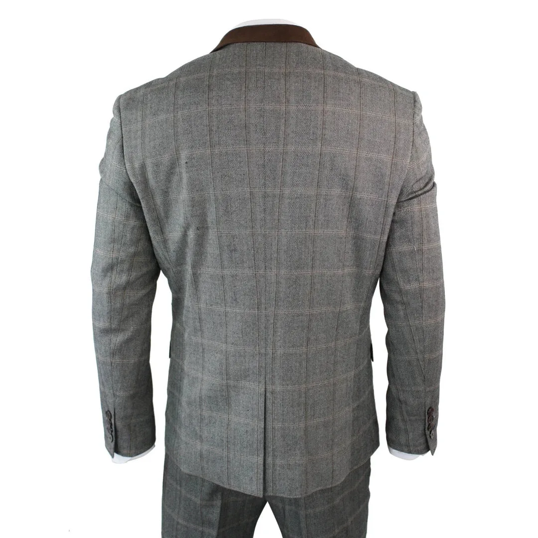 Connall - Men's Check Tweed Wool 3 Piece Tan Brown Beige Suit