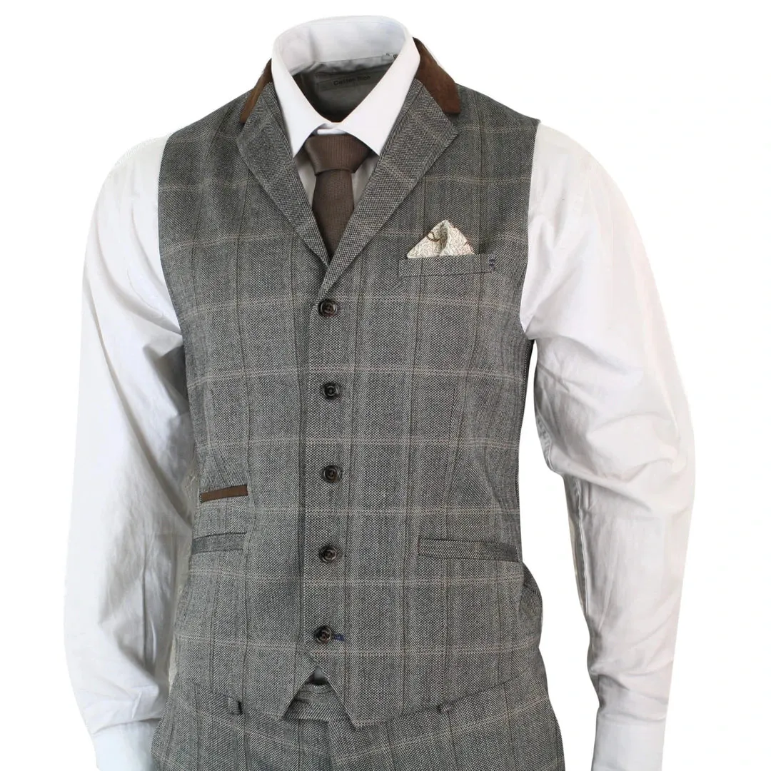 Connall - Men's Check Tweed Wool 3 Piece Tan Brown Beige Suit