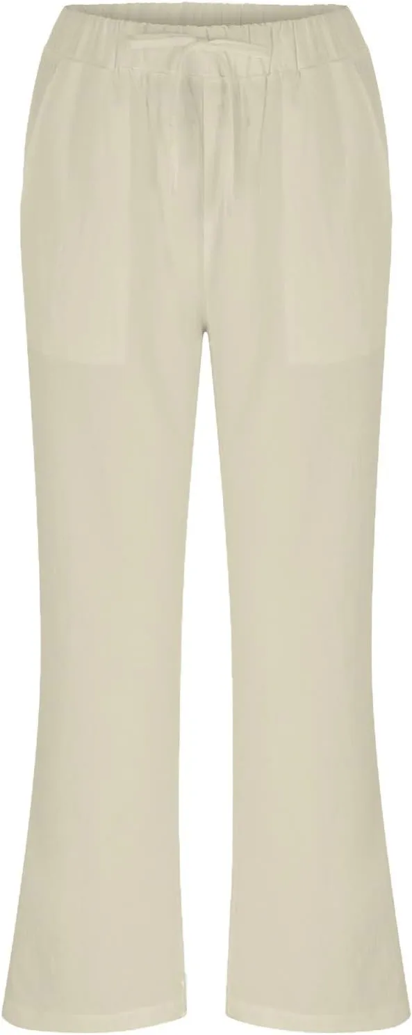 Cotton Linen Pants for Women 2025 Summer Elastic Waist Cropped Wide Leg Trouser Loose Casual Palazzo Pants Pockets