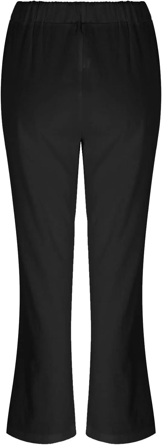 Cotton Linen Pants for Women 2025 Summer Elastic Waist Cropped Wide Leg Trouser Loose Casual Palazzo Pants Pockets