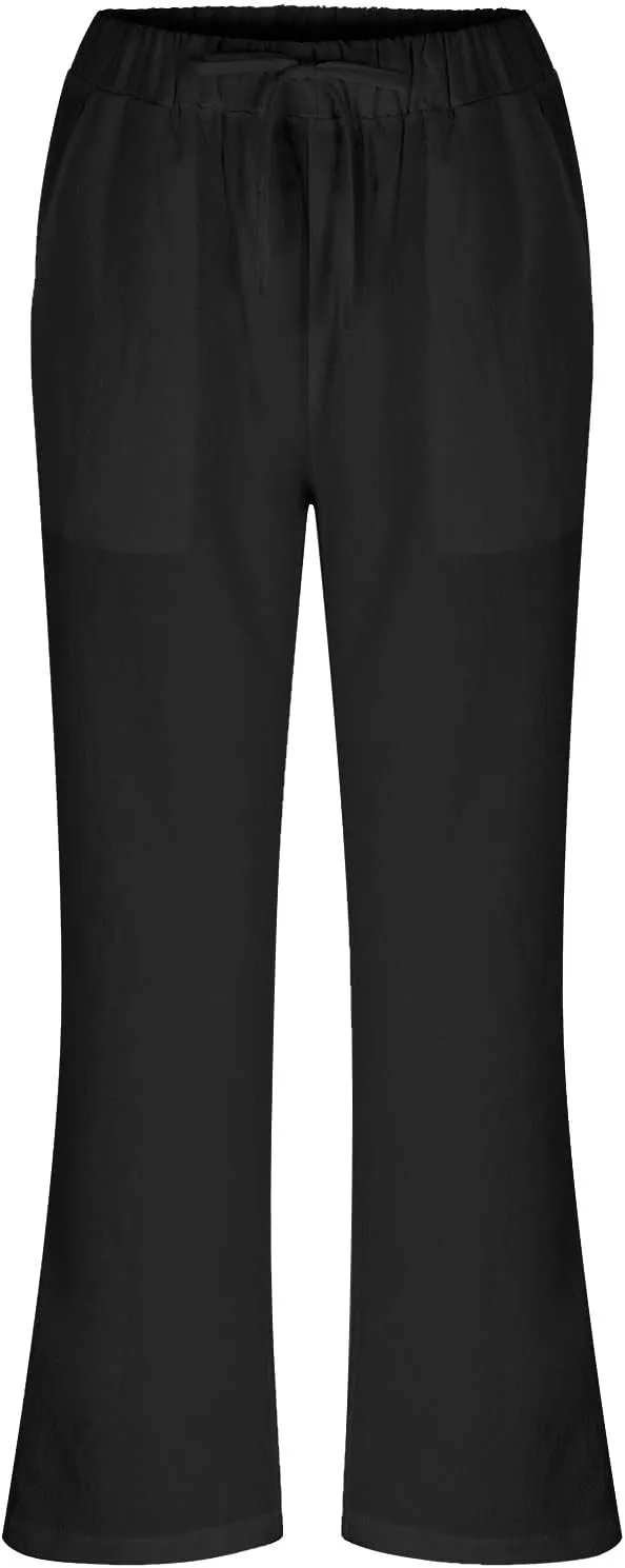 Cotton Linen Pants for Women 2025 Summer Elastic Waist Cropped Wide Leg Trouser Loose Casual Palazzo Pants Pockets