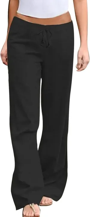 Cotton Linen Pants for Women 2025 Summer Elastic Waist Cropped Wide Leg Trouser Loose Casual Palazzo Pants Pockets
