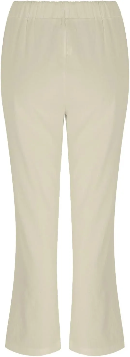 Cotton Linen Pants for Women 2025 Summer Elastic Waist Cropped Wide Leg Trouser Loose Casual Palazzo Pants Pockets