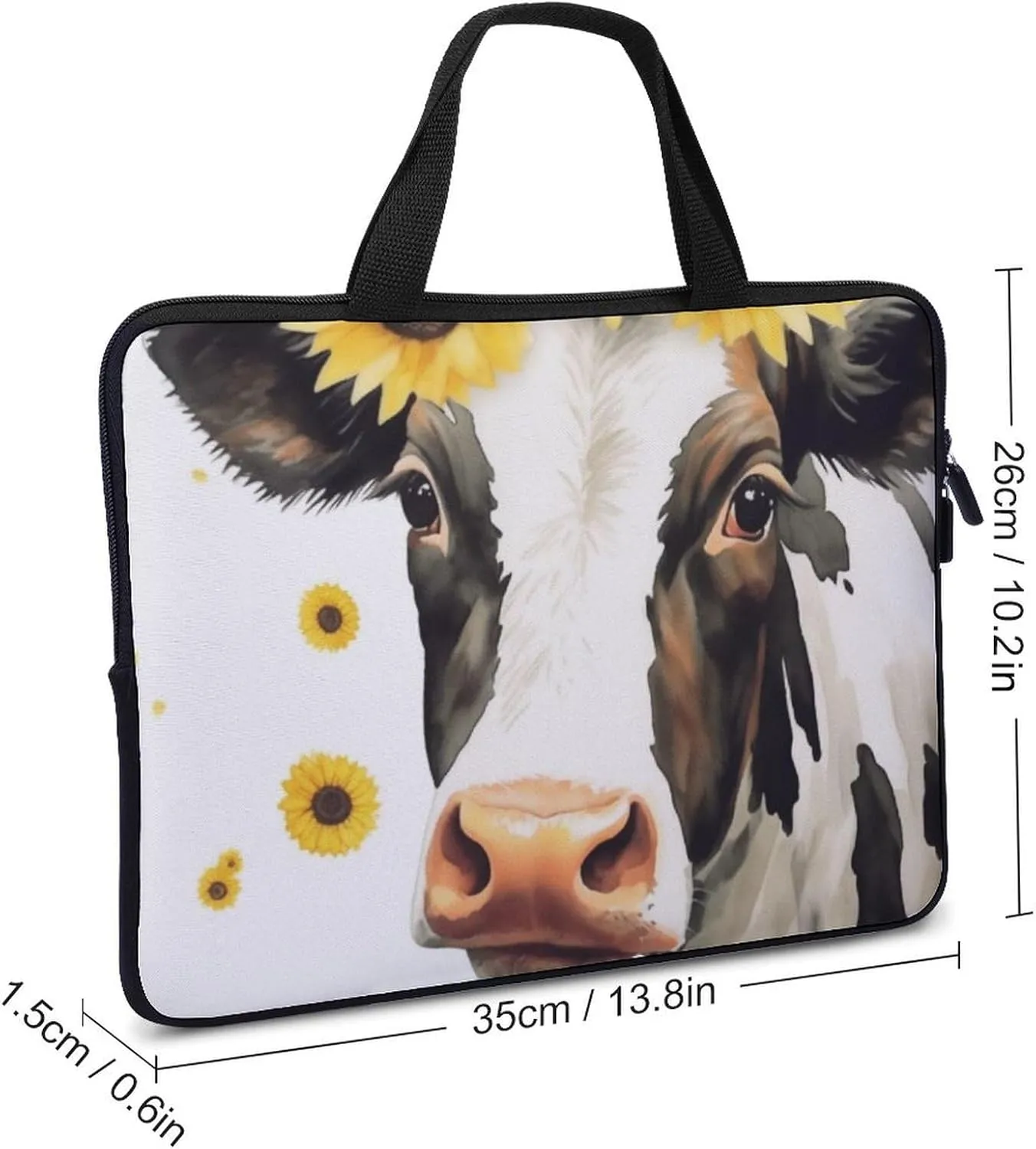 Cow SunflowersLaptop Bag Laptop Case Computer Notebook Briefcase Messenger Bag with Adjustable Shoulder Strap 15.6 Inch