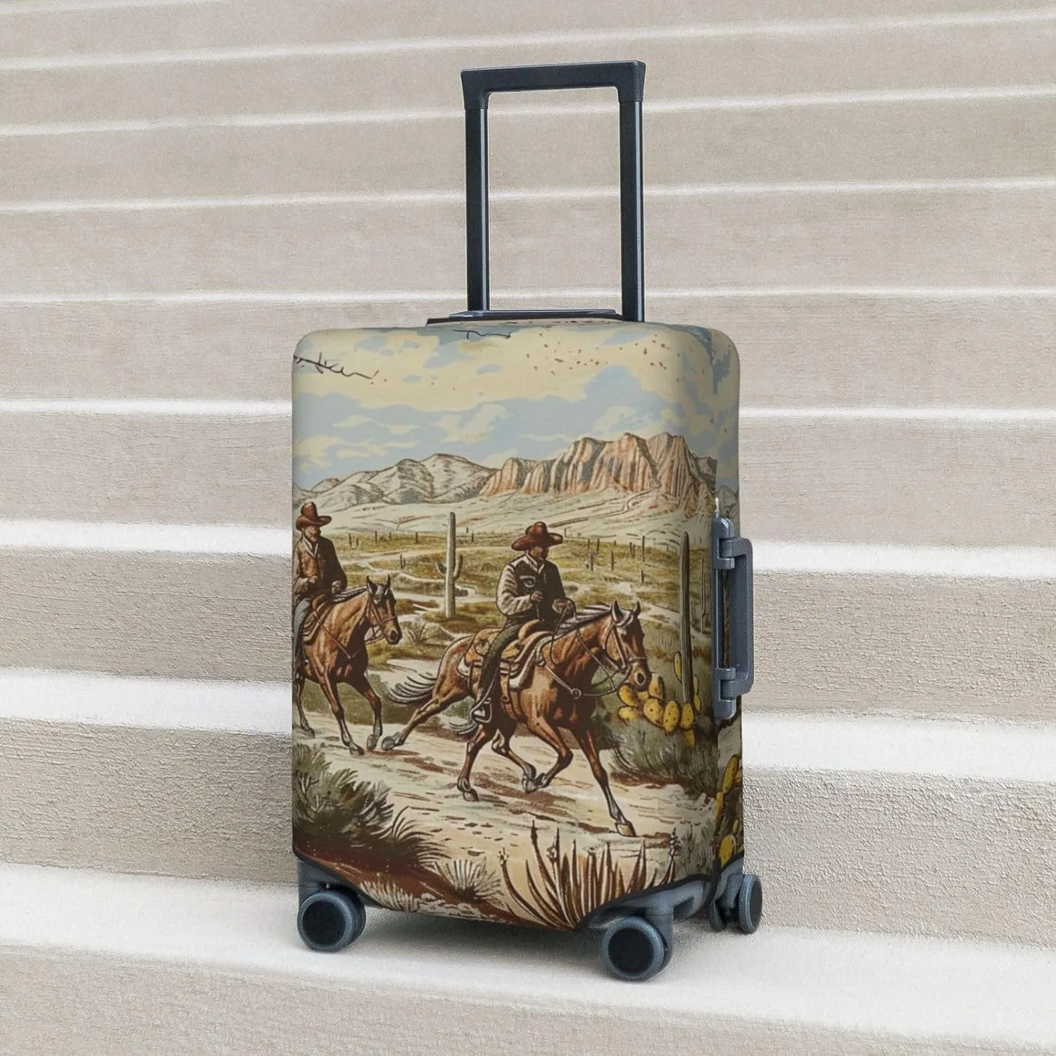 Cowboys Riding Horses Print Travel Luggage Cover - Personalization Elastic Suitcase Protector,S(Fit 18-21 Inch Luggage)