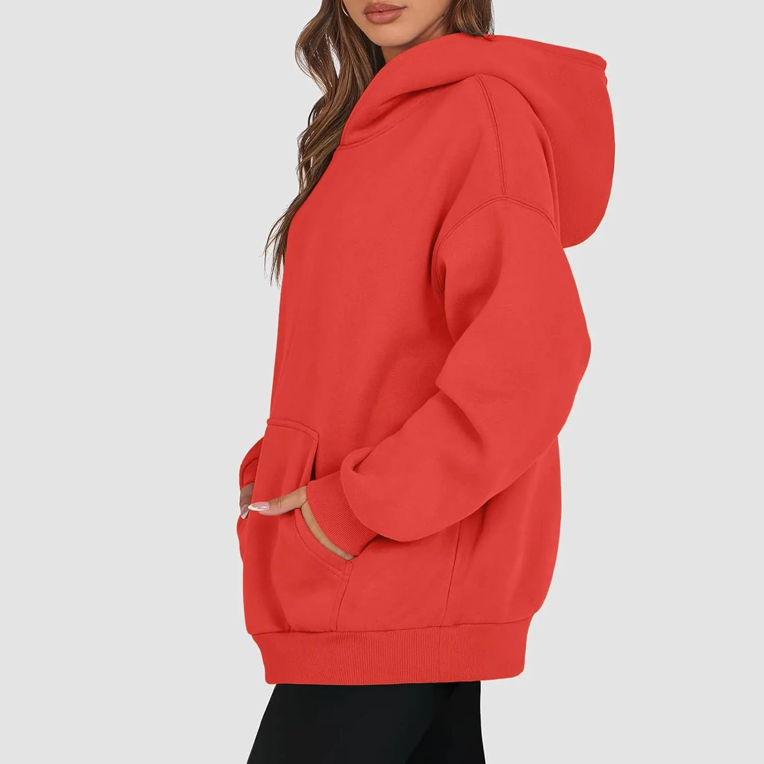 Crewneck Sweatshirts Women Drop Shoulder Fleece Lined Oversized Hoodie Thermal Long Sleeve Preppy Pullover Tops