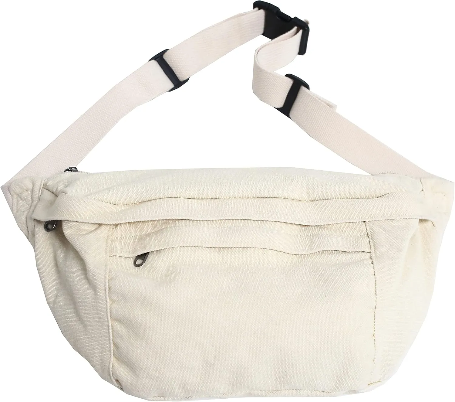 Crossbody Bag Fanny Pack for Women Men, Waist Pack Large Chest Bag with Adjustable Strap for Workout Travel Sports Running(Off White)