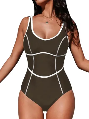 CUPSHE Women's One Piece Swimsuit Scoop Neck Bathing Suit Color Block Adjustable Wide Straps