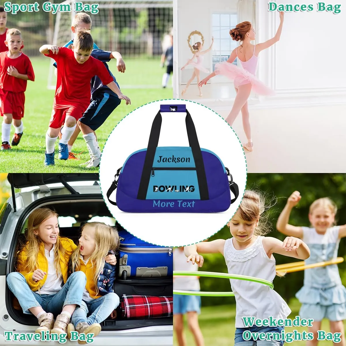 Custom Kids Gym Bag for Boys Personalized Name Sports Duffel Bag Weekender Overnight Travel Bags Dark Blue Bowling Gifts