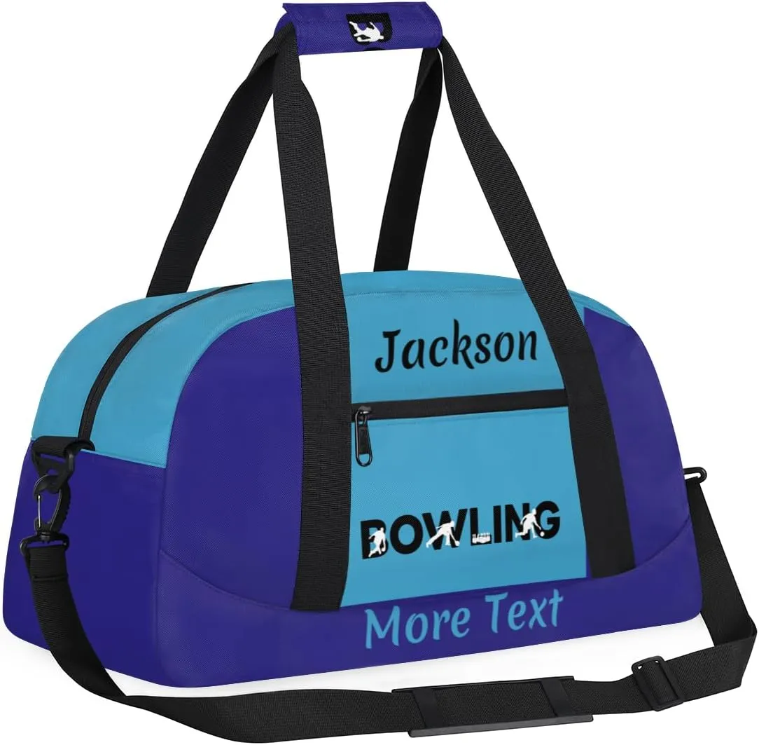 Custom Kids Gym Bag for Boys Personalized Name Sports Duffel Bag Weekender Overnight Travel Bags Dark Blue Bowling Gifts