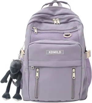 Cute Aesthetic Backpack with Kawaii Plush Preppy Backpack Japanese Laptop Backpack Korean Fashion College Bookbag (Purple,One Size)