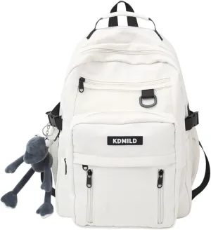 Cute Aesthetic Backpack with Kawaii Plush Preppy Backpack Japanese Laptop Backpack Korean Fashion College Bookbag (White,One Size)