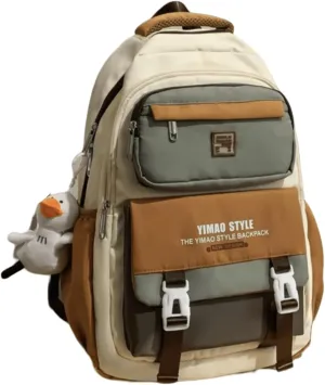 Cute Aesthetic Backpack Y2K Supplies Laptop Bag Travel Bookbag Large Capacity Japanese Style (Khaki)