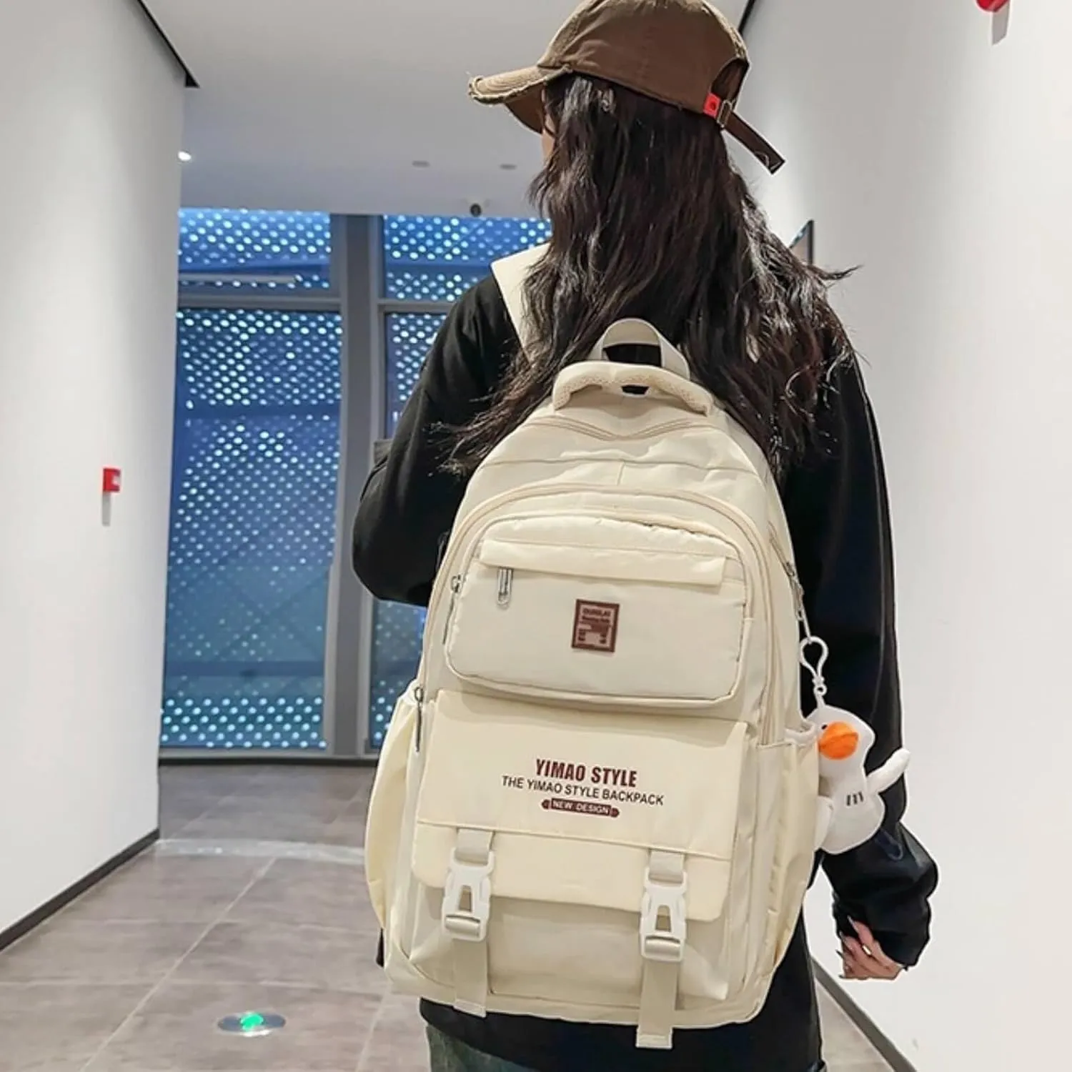 Cute Aesthetic Backpack Y2K Supplies Laptop Bag Travel Bookbag Large Capacity Japanese Style (Khaki)