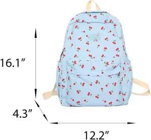 Cute Backpack Cherry Print Coquette Aesthetic Backpack Large Preppy Bag for Women Casual Travel Daypacks (Blue)