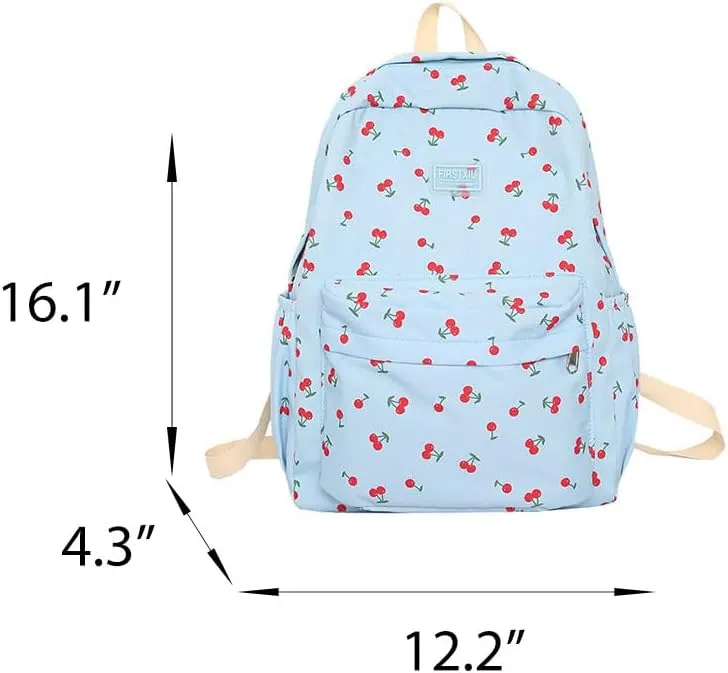 Cute Backpack Cherry Print Coquette Aesthetic Backpack Large Preppy Bag for Women Casual Travel Daypacks (Blue)