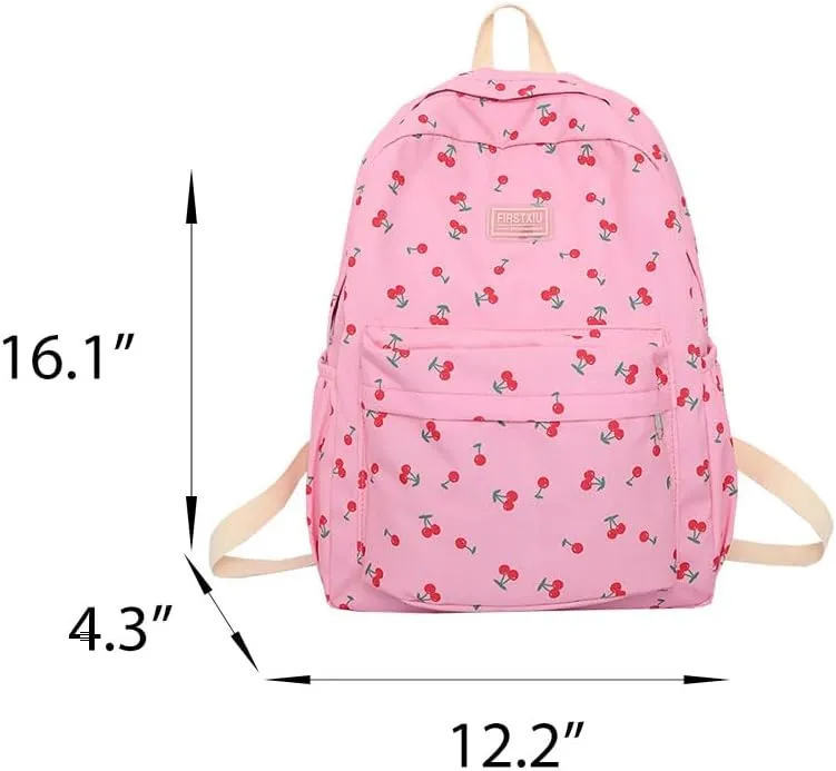 Cute Backpack Cherry Print Coquette Aesthetic Backpack Large Preppy Bag for Women Casual Travel Daypacks (Pink)