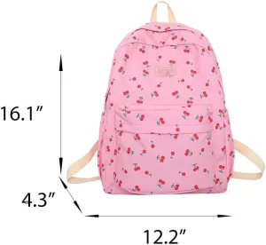 Cute Backpack Cherry Print Coquette Aesthetic Backpack Large Preppy Bag for Women Casual Travel Daypacks (Pink)