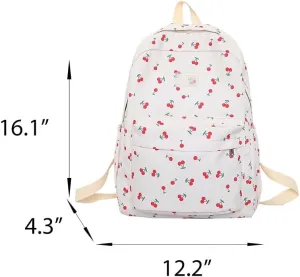 Cute Backpack Cherry Print Coquette Aesthetic Backpack Large Preppy Bag for Women Casual Travel Daypacks (White)