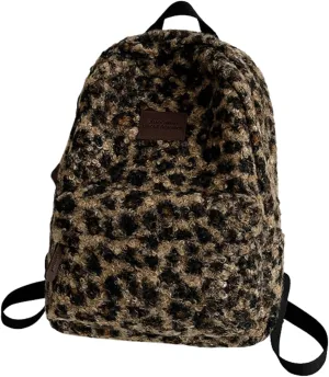 Cute Backpack Fuzzy Cheetah Shoulder Bag, Y2k Purse Fleece Chic Bookbag Trendy Aesthetic Coquette Daypack 90s Purse (Brown Cheetah)
