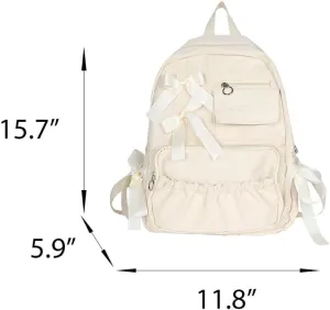 Cute Bowknot Backpack for Women 2025 Trendy Aesthetic Backpack Large Laptop Bag Kawaii Backpack College Daypack (Beige)