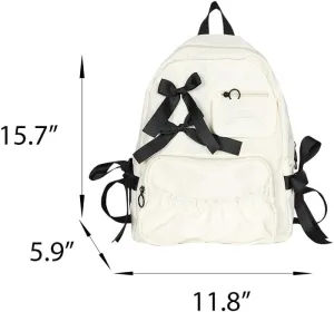 Cute Bowknot Backpack for Women 2025 Trendy Aesthetic Backpack Large Laptop Bag Kawaii Backpack College Daypack (White)