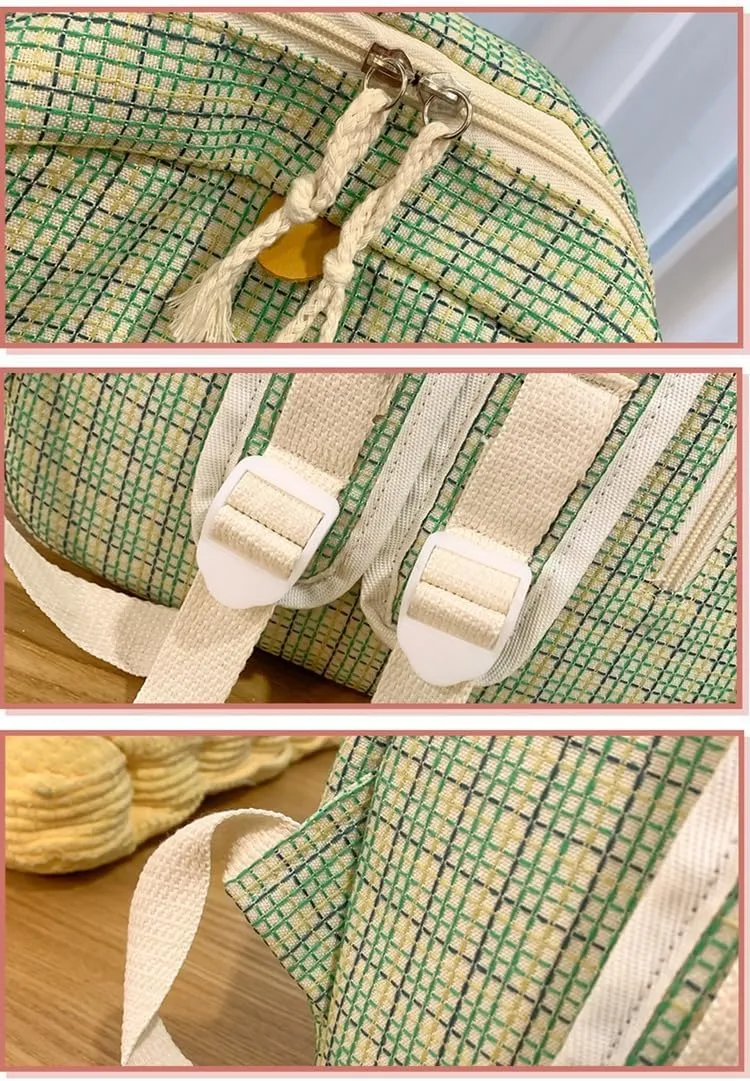 Cute Duck Backpack Funny Animal Cartoon Plaid Backpack Kawaii Aesthetic Preppy Laptop Backpack (Mint)