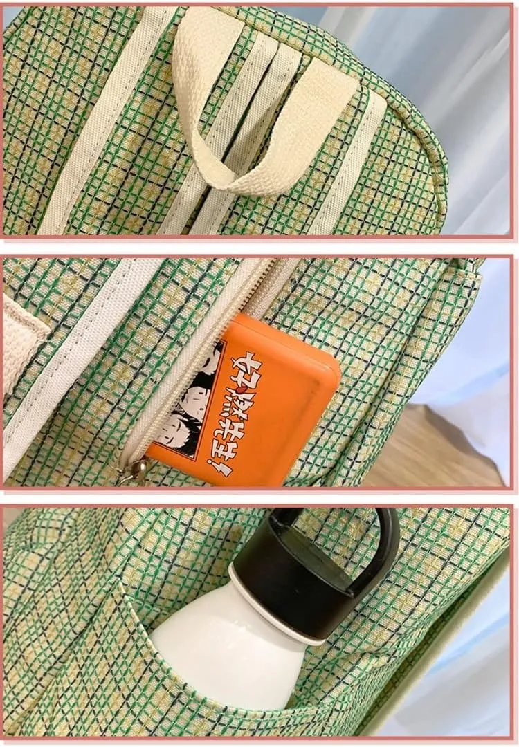 Cute Duck Backpack Funny Animal Cartoon Plaid Backpack Kawaii Aesthetic Preppy Laptop Backpack (Mint)