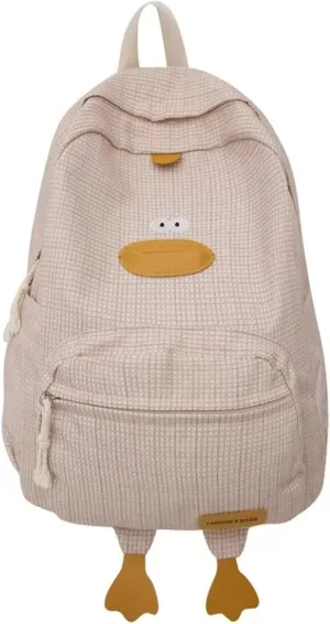 Cute Duck Backpack Funny Animal Cartoon Plaid Backpack Kawaii Aesthetic Preppy Laptop Backpack (Pink)
