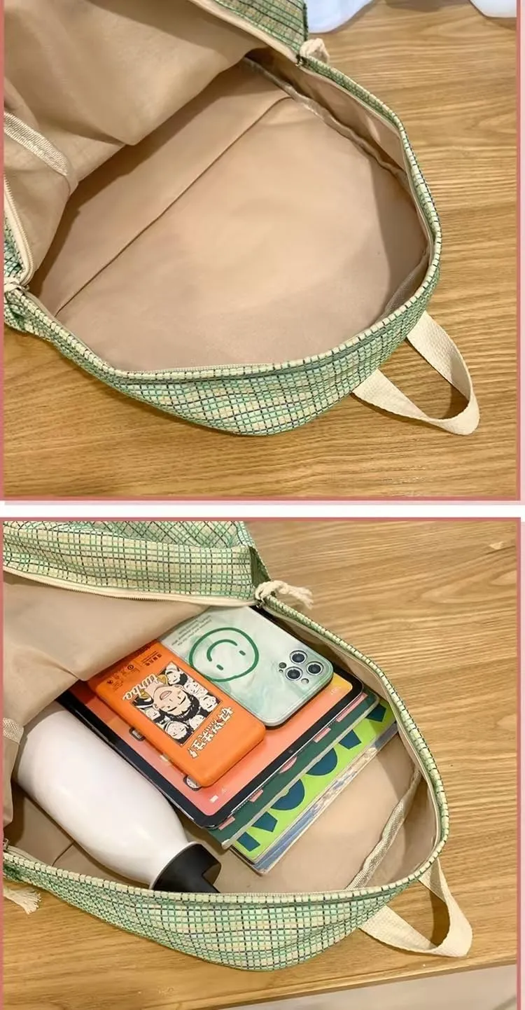 Cute Duck Backpack Funny Animal Cartoon Plaid Backpack Kawaii Aesthetic Preppy Laptop Backpack (Pink)