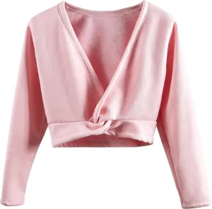DANSHOW Girls Ballet Wrap Tops Kids Long Sleeve Dance Sweater,Velvet Inner