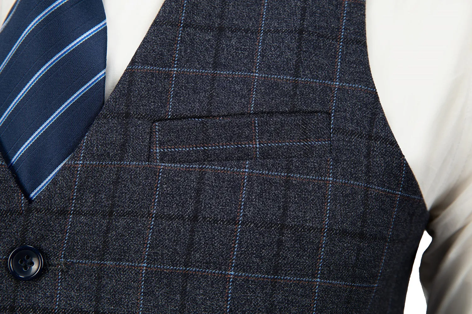 Dark Grey Plaid Men's 3 Piece Set for Party, Wedding and Business