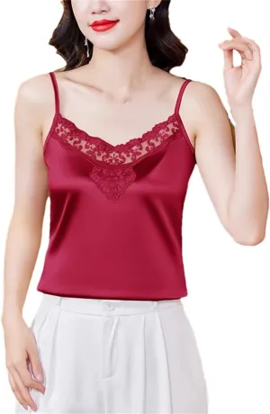 Dbdkejj Women Spring Summer Patchwork Lace Camisole V-Neck Sleeveless Tops