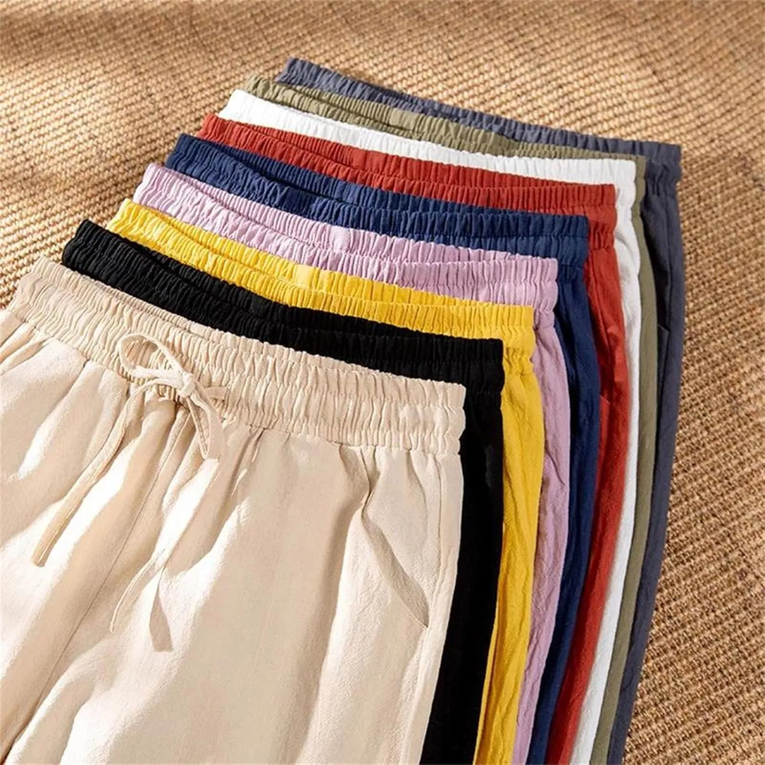 Dcvmvmn Women's Elastic Waist Harem Pants Casual Ankle Length Straight Pencil Trousers Thin Cotton Linen Sweatpants