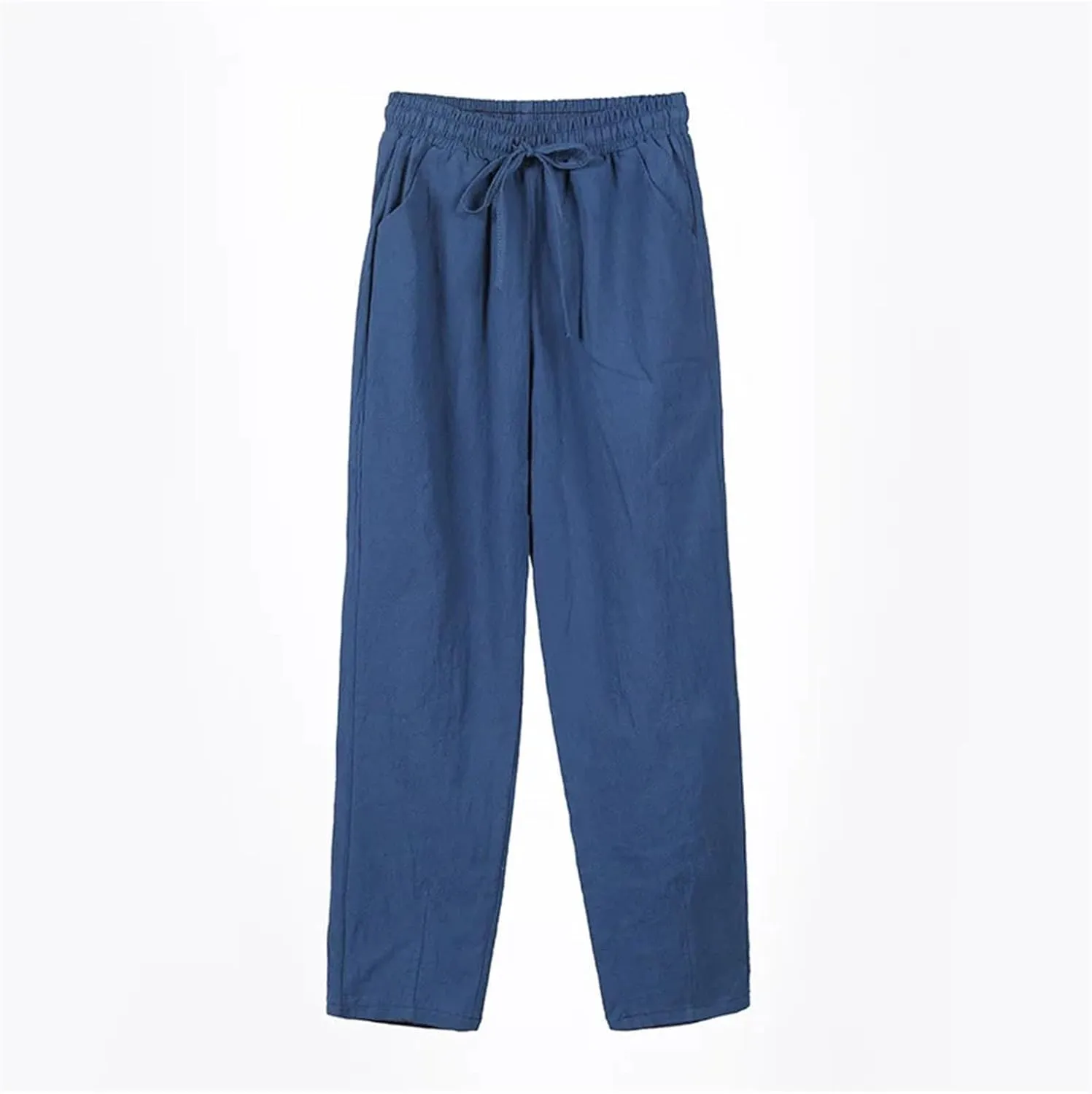 Dcvmvmn Women's Elastic Waist Harem Pants Casual Ankle Length Straight Pencil Trousers Thin Cotton Linen Sweatpants