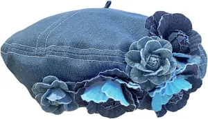 Denim Beret Hat for Women, French Artist Painter Beret Casual Sun Hat with Adjustable Strap