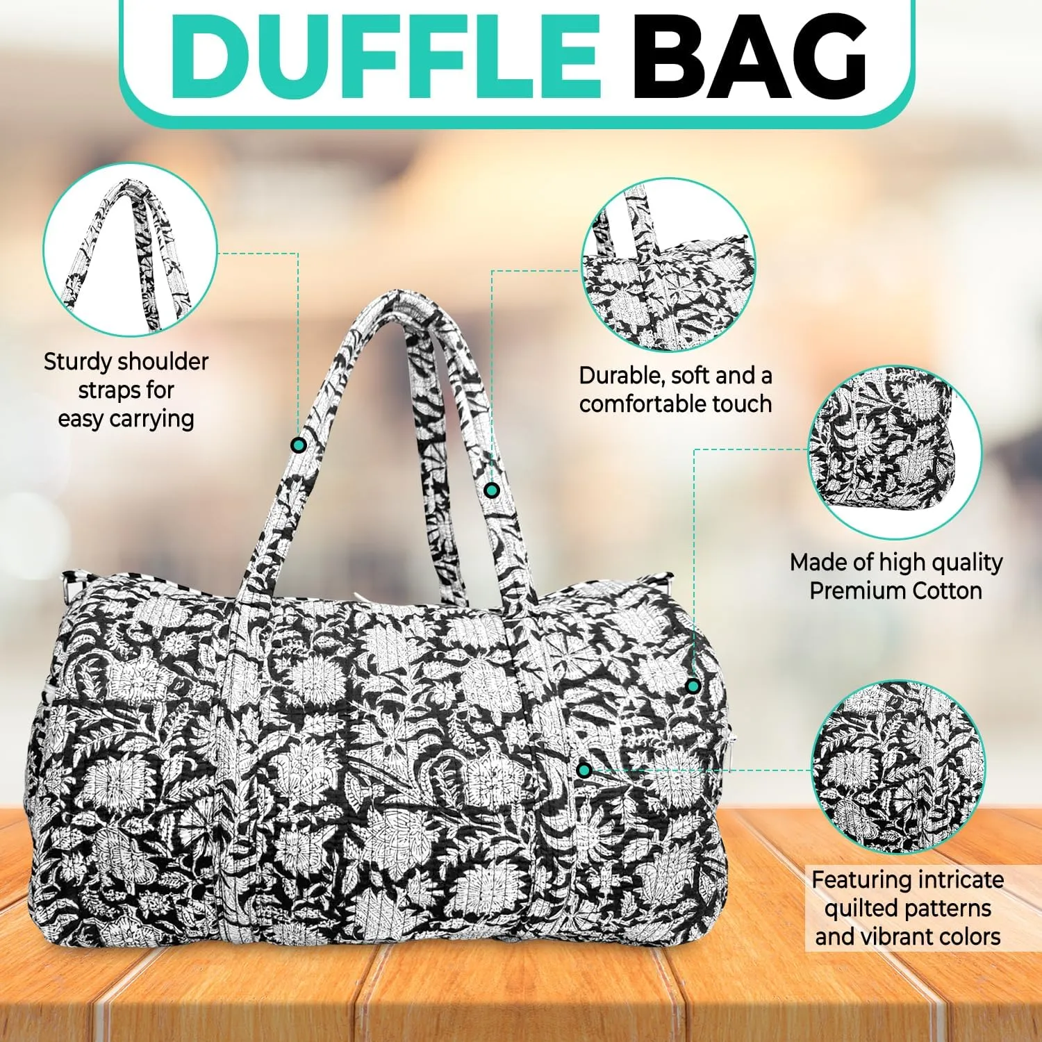 Duffle Bag  Handmade Block Print Duffle, Boho, Weekender, Travel Tote | Overnight Gym Yoga | Sustainable Cotton | Maternity, Hospital & Pregnancy Essentials | Washable