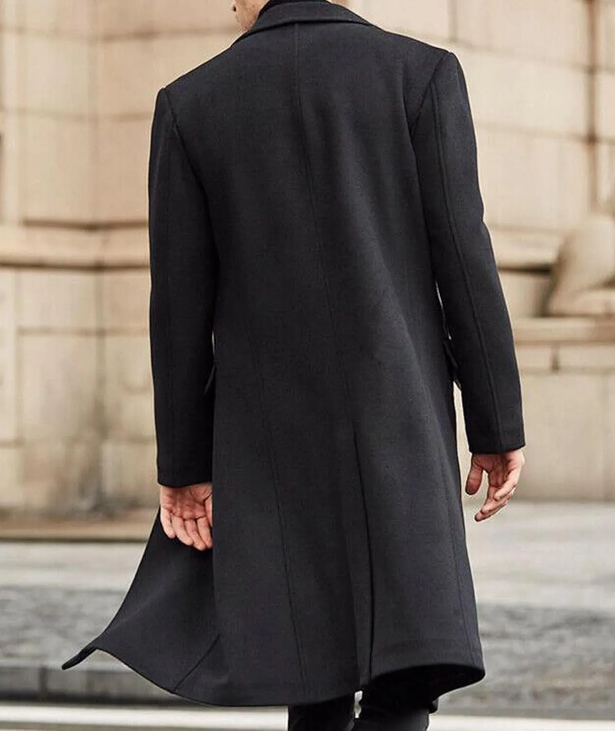 ECDAHICC Men's Slim Fit Single Breasted Trench Coat Winter Pea Coat Notch Lapel Long Casual Overcoat wih Pockets