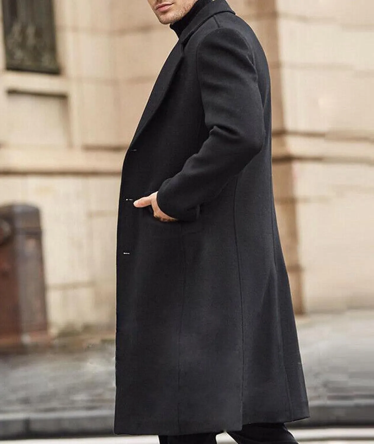 ECDAHICC Men's Slim Fit Single Breasted Trench Coat Winter Pea Coat Notch Lapel Long Casual Overcoat wih Pockets