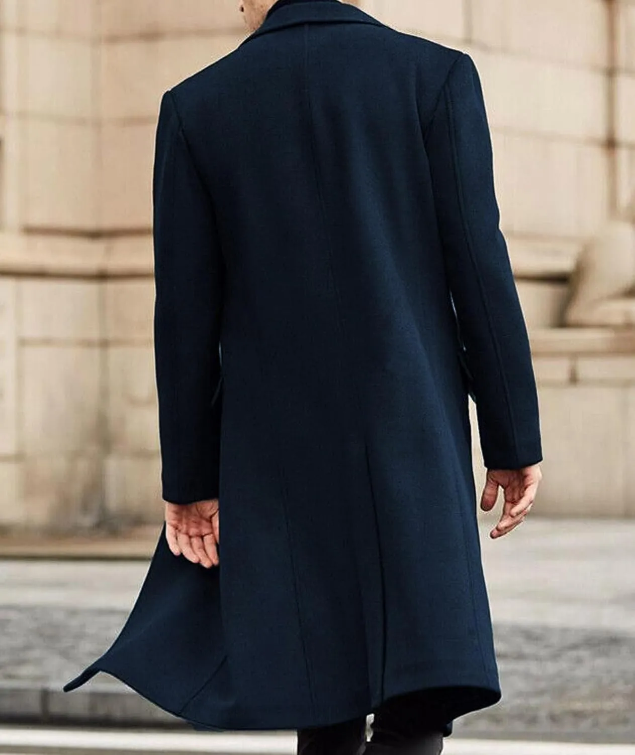 ECDAHICC Men's Slim Fit Single Breasted Trench Coat Winter Pea Coat Notch Lapel Long Casual Overcoat wih Pockets