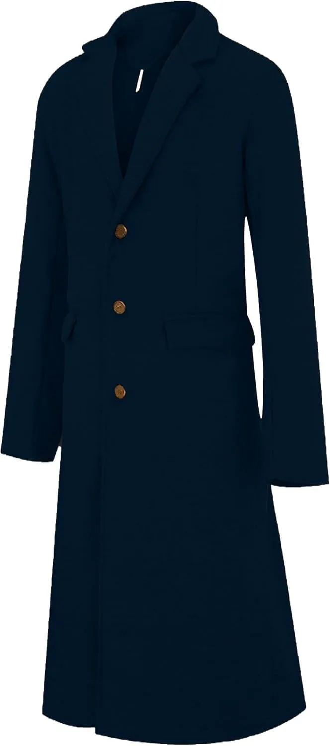 ECDAHICC Men's Slim Fit Single Breasted Trench Coat Winter Pea Coat Notch Lapel Long Casual Overcoat wih Pockets