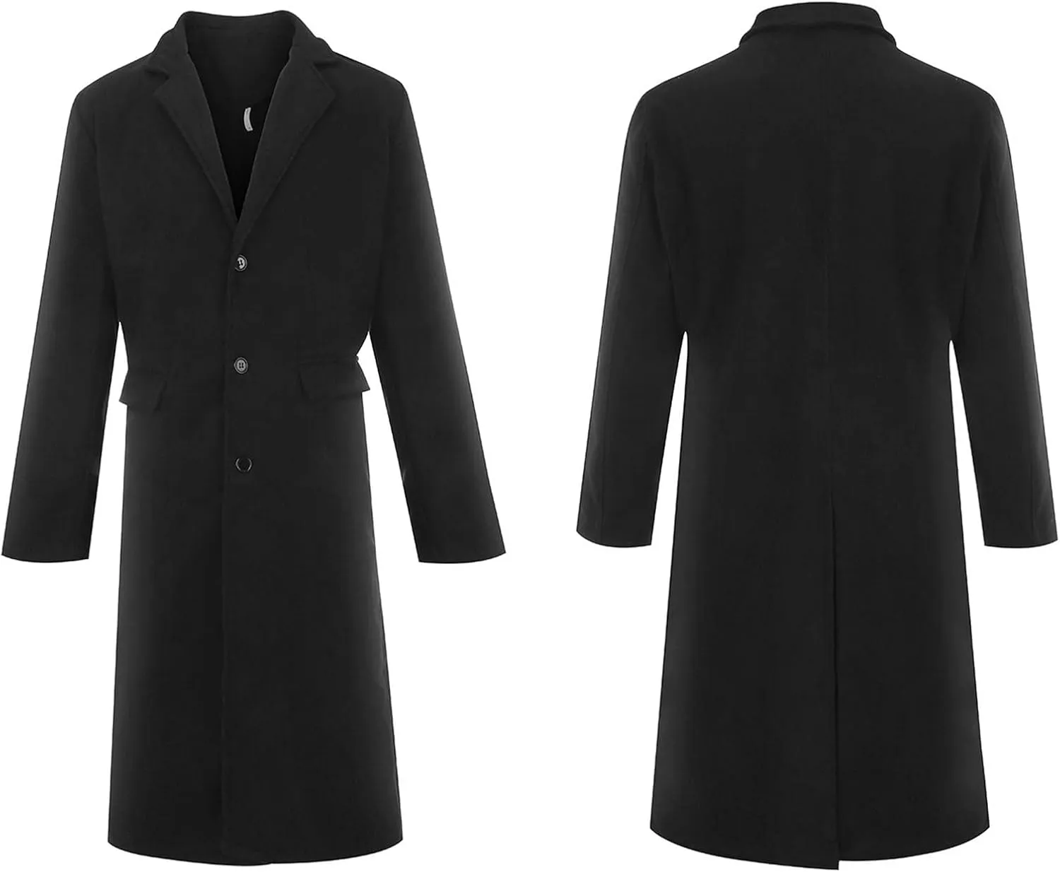 ECDAHICC Men's Slim Fit Single Breasted Trench Coat Winter Pea Coat Notch Lapel Long Casual Overcoat wih Pockets