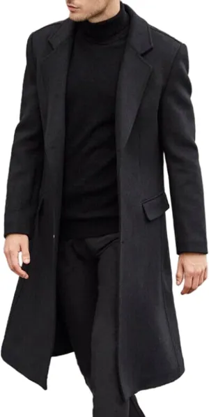 ECDAHICC Men's Slim Fit Single Breasted Trench Coat Winter Pea Coat Notch Lapel Long Casual Overcoat wih Pockets