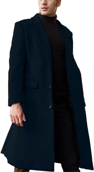 ECDAHICC Men's Slim Fit Single Breasted Trench Coat Winter Pea Coat Notch Lapel Long Casual Overcoat wih Pockets