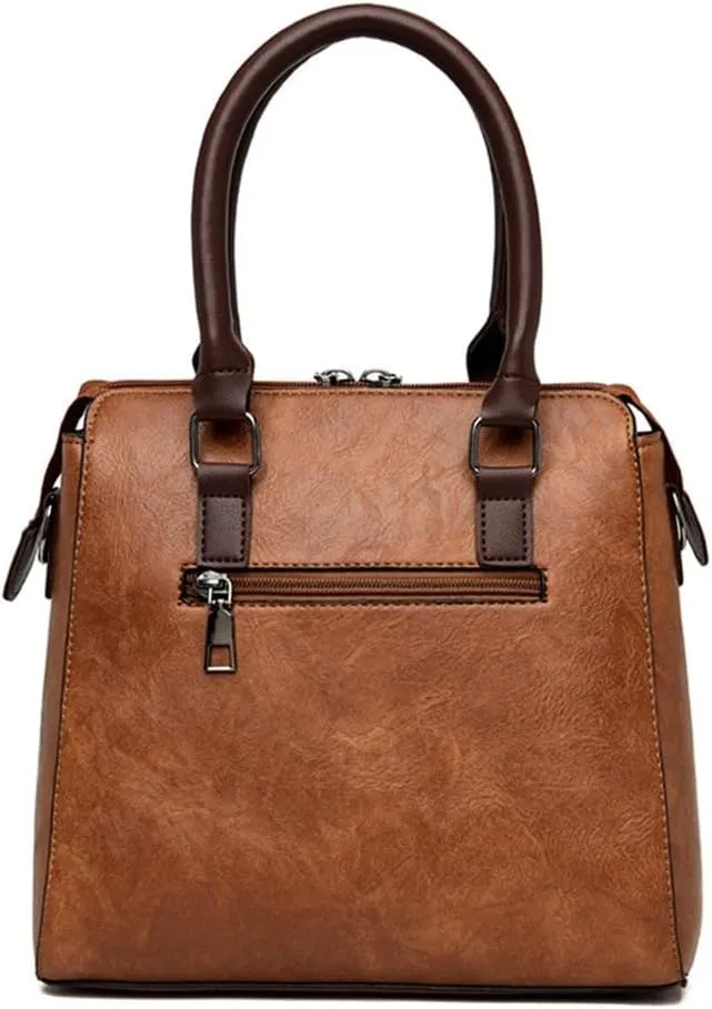 Elegant 4 In 1 Vintage PU Leather Satchel Top Handle Bag Handbag Set with Tassels Pendant and Shoulder Strap for Women