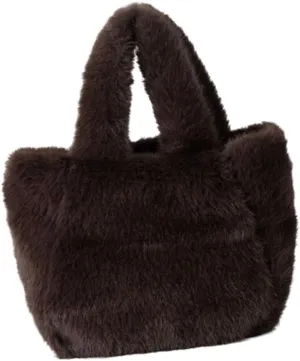 Elegant Minimalists Faux Furs Fleece Shoulder Crossbody Bag with Adjustable Strap for Women Fuzzy Small Bucket Handbag